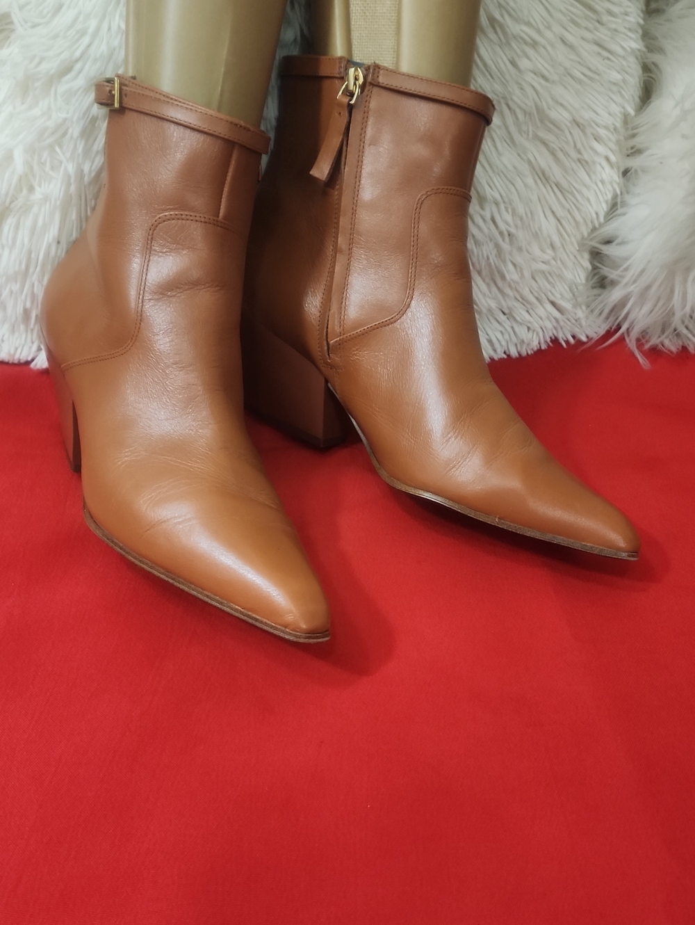 Franco Sarto Amber Brown Leather Pointed Ankle Boots